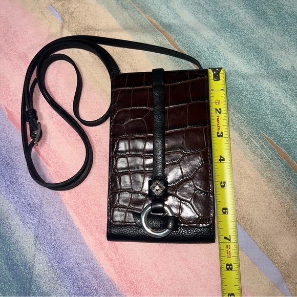 BRIGHTON Toledo Phone Organizer in Leather Black Croco Minimalist Crossbody - Picture 11 of 12